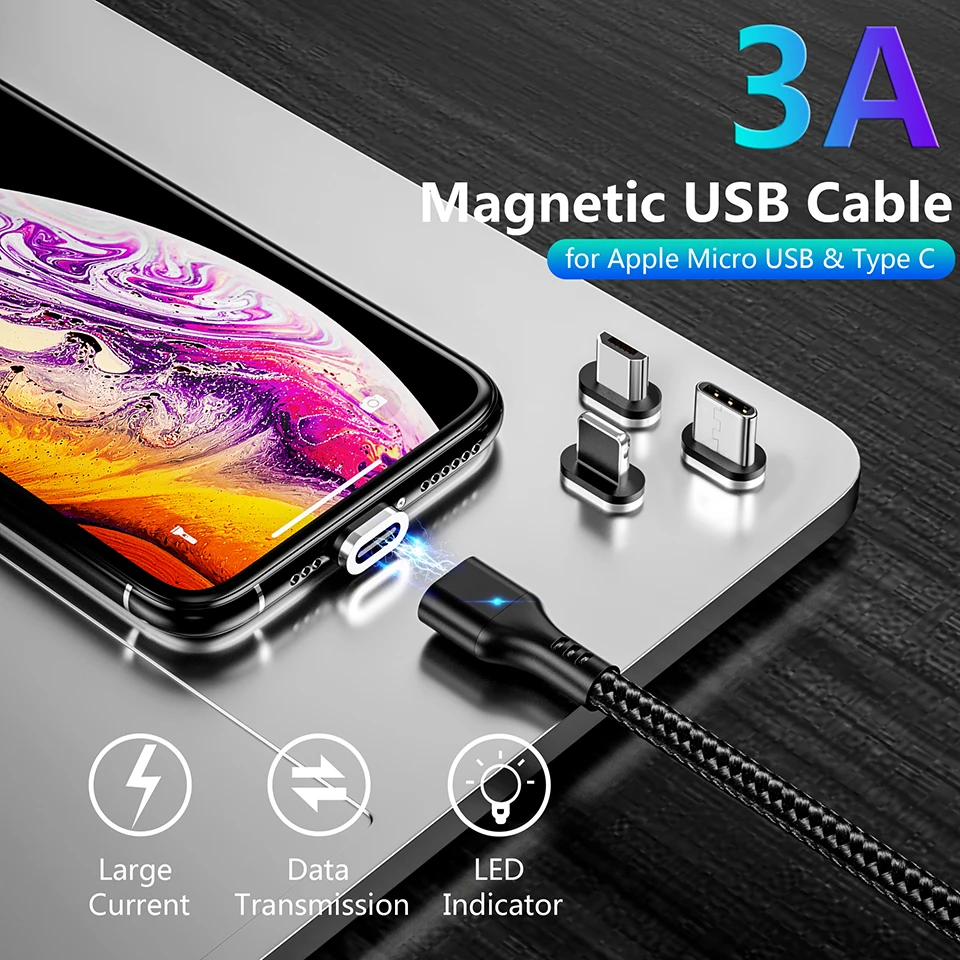 Магнитный зарядный Micro USB кабель MANTIS 3A для samsung Galaxy s7 j7 j5, магнитный кабель для быстрой зарядки Xiaomi Redmi 4X Note 4 5