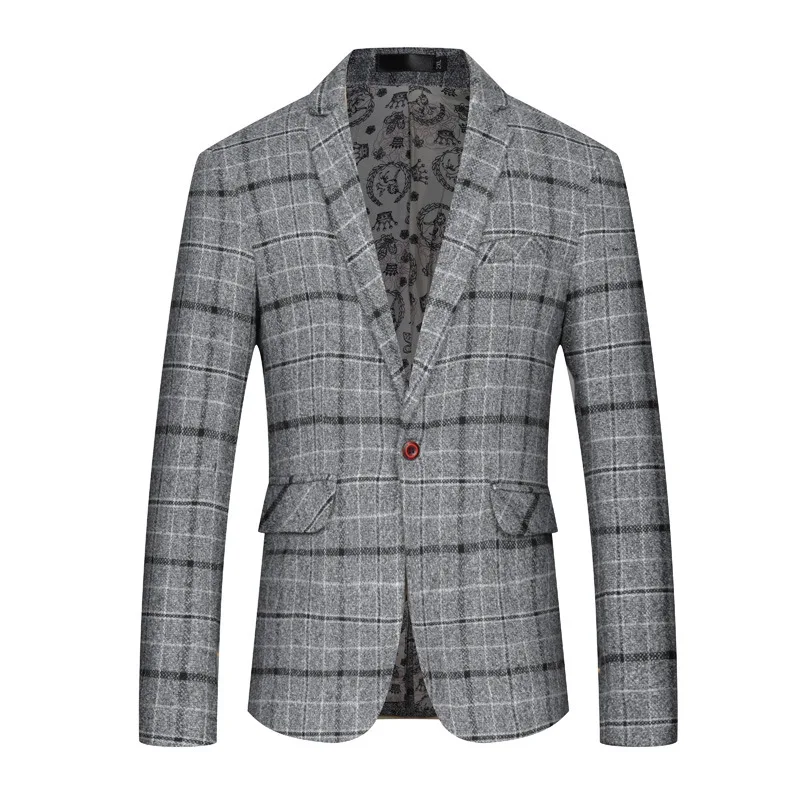 1.3        Men's jacket men's plaid slim blazer men's fashion simple single-button business formal jacket men's party dress