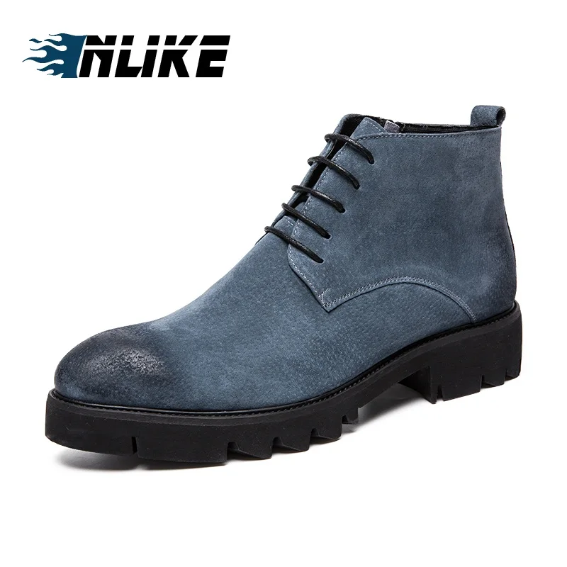 Camurça Couro Homens Qualidade Botas Da Outono Vintage Moda Dos Inlike Marca Inverno cinza amarelo Rendas Preto Sapatos Do Ankle Alta De Calçados Boots Até q4Ent