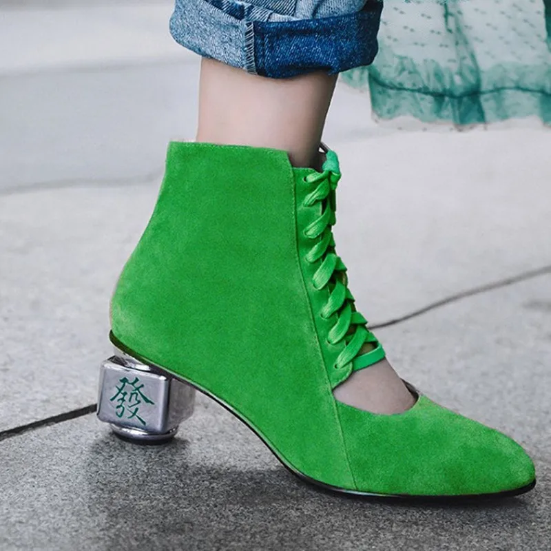 

Brand New Autumn Boots Suede Leather Ankle Boots For Women High Heels Fashion Strange Heel Women High Boots High Quality