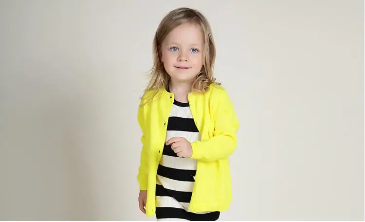 Свитер для девочек, хлопковое весеннее Детское пальто с открытым швом, детская одежда с круглым вырезом, черная однотонная повседневная одежда - Цвет: Yellow