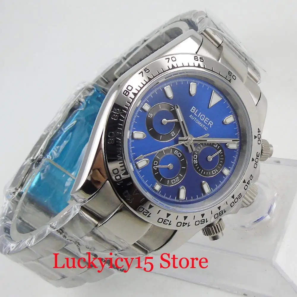 

Round Stainless Steel Polished 39mm Men's Watch With Blue Dial Auto Date Function Automatic Movement