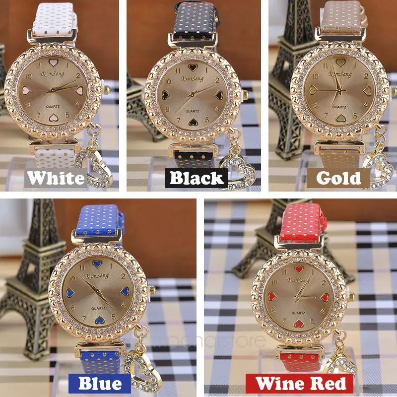 Женские часы кулон в виде сердца со стразами Relojes Mujer кожаные кварцевые Relogio Feminino