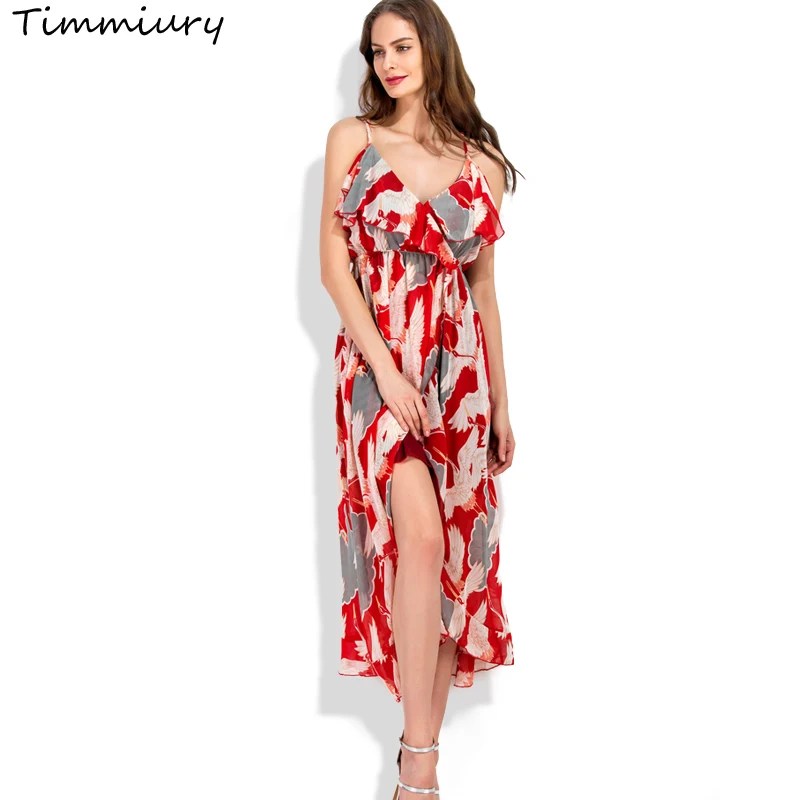 Buy Cheap Timmiury Summer Chiffon Beach Dress Slit Floral Long Party Dresses V-neck Strap Sexy 2017 Women Summer Dress Boho Vestidos Mujer