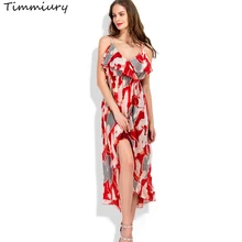 Timmiury Summer Chiffon Beach Dress Slit Floral Long Party Dresses V-neck Strap Sexy 2017 Women Summer Dress Boho Vestidos Mujer