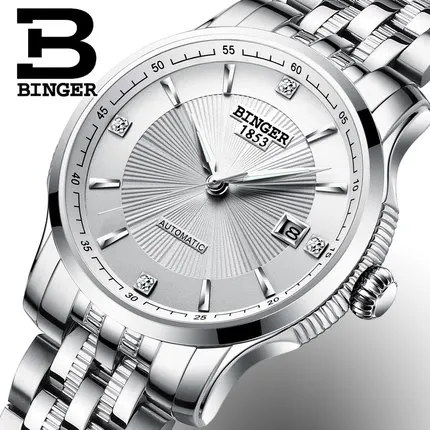Подлинная Роскошная швейцарская бренд BINGER мужские полностью стальные автоматические механические сапфировые мужские деловые часы водонепроницаемый стол - Цвет: 04
