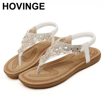 

HOVINGE Brand 2018 New Fashion Summer Women Bohemia Sandals Rhinestones Leisure Beach Shoes 35-40