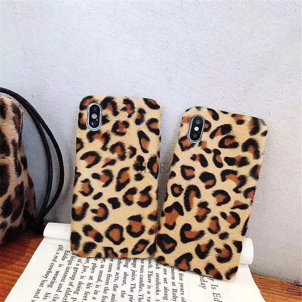 Soft Plush Phone Cases For iphone 8 7 6 6S Plus For iPhone X XR XS Max Winter Warm Fur Furry Leopard Print Cover Christmas Gift _07