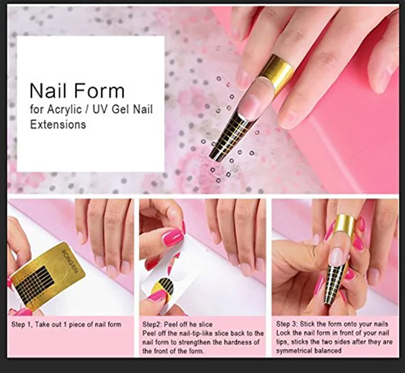 Unha de Ouro para Acrílico uv do Unha Makartt Roll Professional Forma Gel Extensões F0062x 500 Pcs - 9 Formas de unha