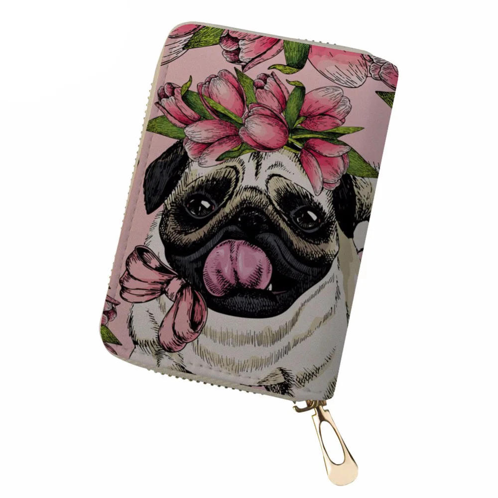 

NOISYDESIGNS Women PU Leather ID Card Holder Pug Dog Print Credit Card Holder Ladies Driving License Cover Fashion Card Wallet