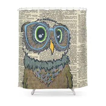 

Owl Wearing Glasses Shower Curtain Set Waterproof Bath Curtain For Bathroom With Non-slip Floor Mat