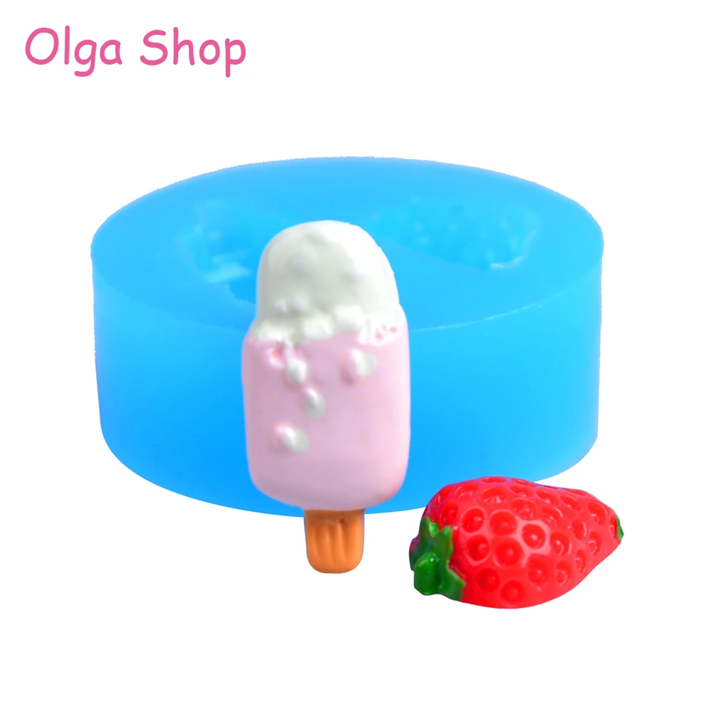 Xyl002 Ice Cream Bar And Strawberry Half Flexible Silicone Mold Kawaii Miniature Sweets Cellphone Deco Kitsch Jewelry Decorative Cabinet Moulding Mould Sculpturemould Soap Aliexpress