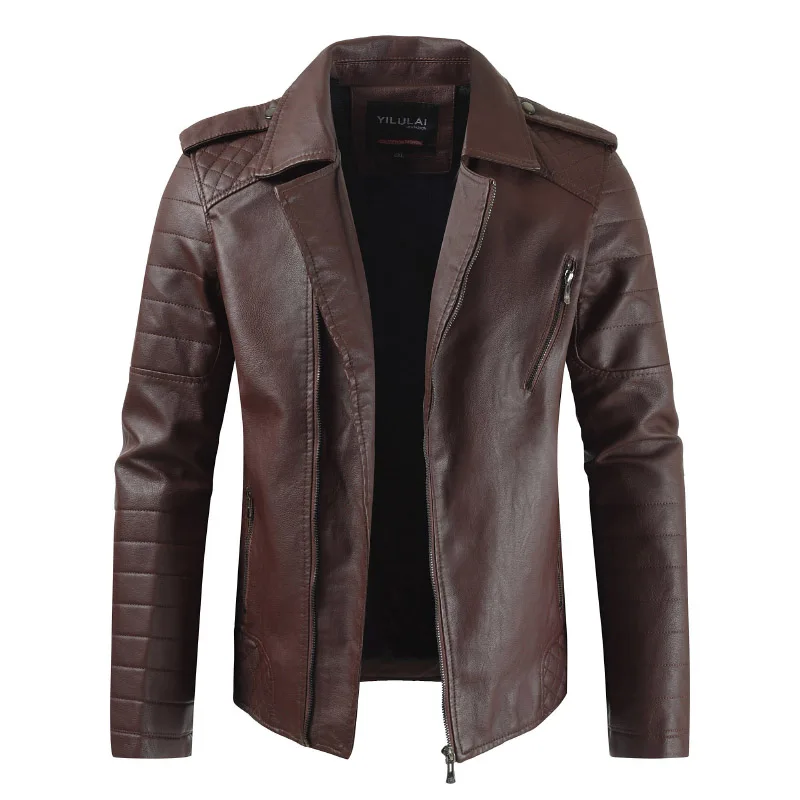 Черная кожаная мужская куртка цвета хаки Deri Mont Erkek винтажная Chaqueta Moto Hombre
