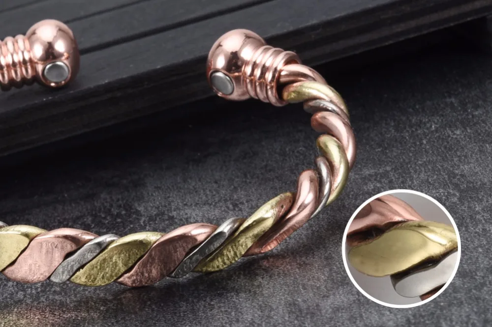 Vinterly магнитный браслет медный шар розовое золото открытые манжеты регулируемые кольцеобразные браслеты для женщин Подарки витые медные браслеты