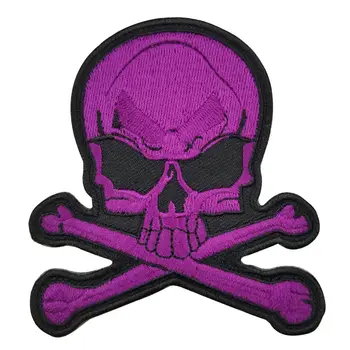 

Purple Skull Motorcycle Patch Embroidery Iron On Movies Skull Bones Custom For T-Shirt Free Shipping Patches For Backpacks