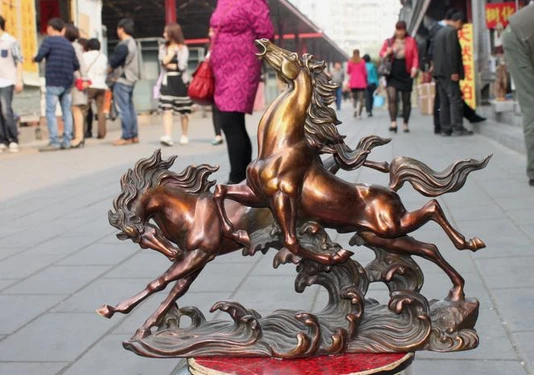 

xiuli 002140 Chinese Classic Feng shui Pure Bronze Lucky Two battle steed Horse Statue