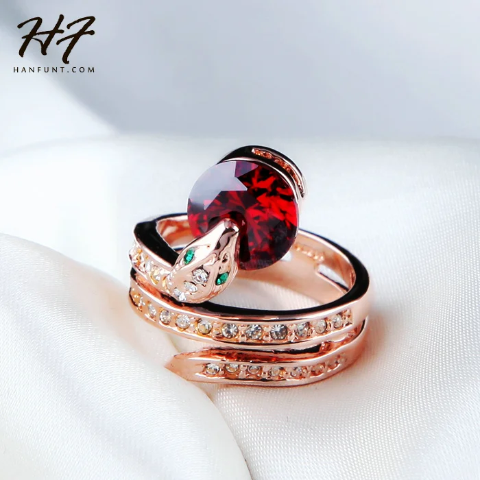 Top Quality R149 Snake Show Bead Ring Rose Gold Color Austrian Orange Crystals Full Sizes Rings for Women Wholesale - Image 3