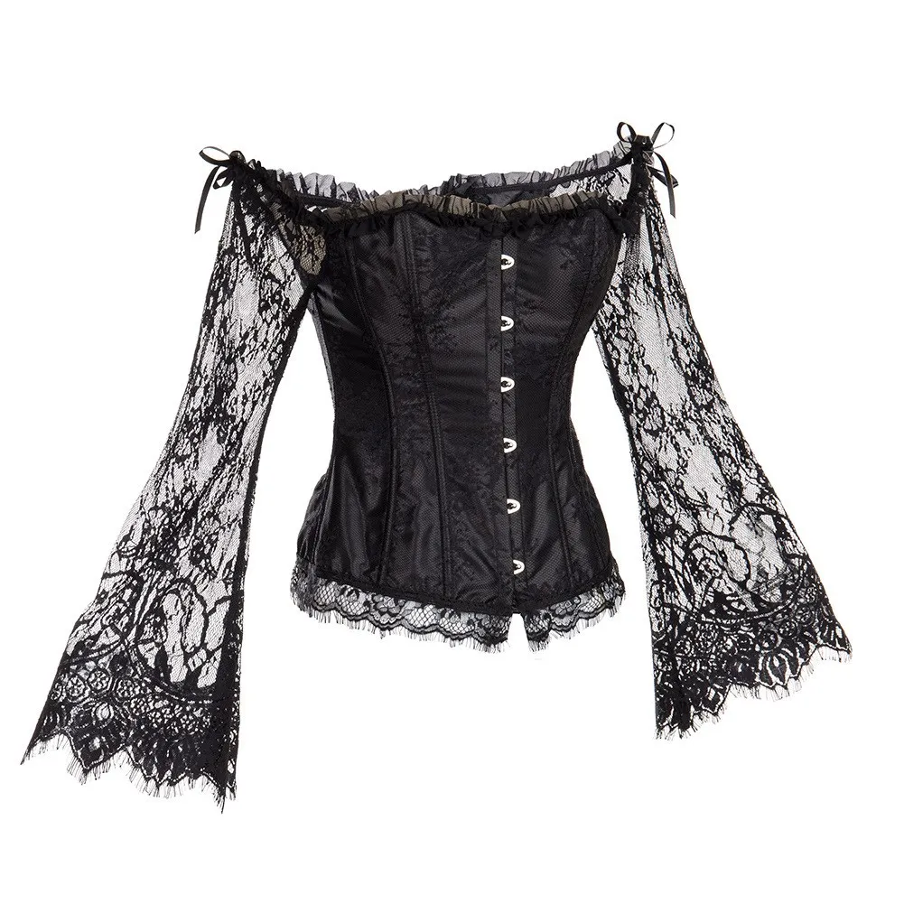 

2019 Vintage Palace White Lace Blouse Spring Summer Ladies Tops Sexy Flare Sleeve Women Corselet Lace Patchwork Blouses
