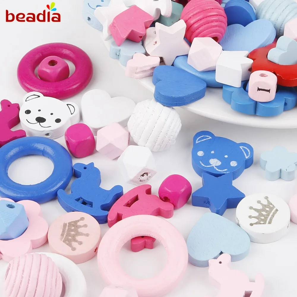 

Multi-pattern Wooden Bead Mixed Color Wood Beads For Jewelry Making DIY Accessories Baby betis Pacifier Clip lollipop Attachment
