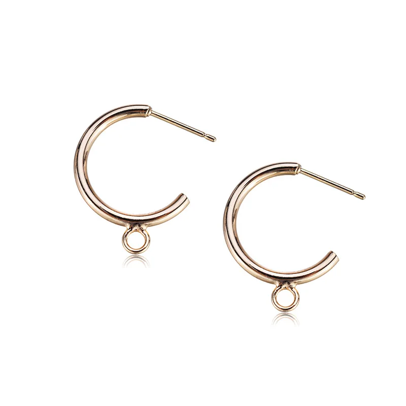 (143)10PCS 20MM 24K Gold Color Plated Brass Round with Hanging Hole Stud Earrings High Quality DIY Jewelry Making Findings