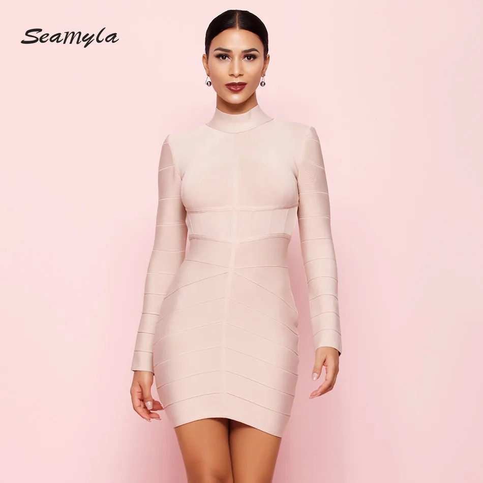 

Seamyla New Bandage Dress Women 2019 Long Sleeve Apricot Wine Red Summer Dresses Vestidos Sexy Bodycon Evening Party Dresses