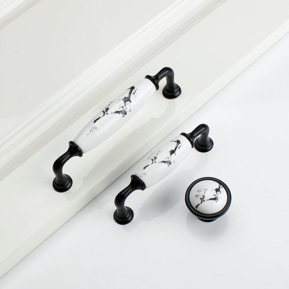 Керамические белые/черные ручки для шкафа из цинкового сплава кухонные дверные ручки для выдвижных ящиков модное оборудование для обработки мебели