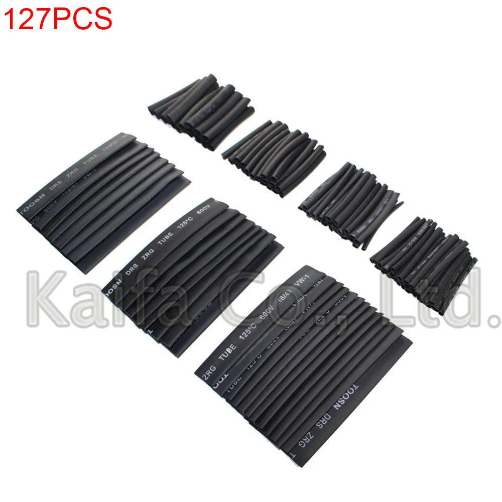 

127pcs/lot Heat Shrink Tubing 2:1 Black Tube Car Cable Sleeving Assortment Wrap Wire Kit with Polyolefin Tub