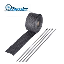 ESPEEDER Exhaust Pipe Heat Fiberglass Wrap 2”X0.06”X5m Resistant Downpipe Car Motorcycle 4 Stainless Ties Thermostability
