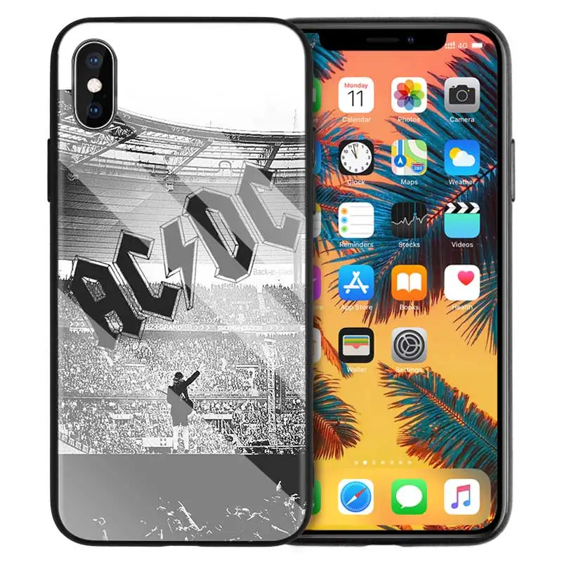 Чехол из закаленного стекла для iPhone 7 чехол для iPhone 8 6 6S 11 11Pro X XR XS MAX Plus ACDC Rock Ac DC Angus Young Print Back Shell - Цвет: 03