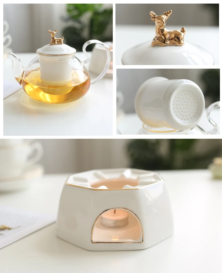 Творческий керамический стеклянный чайный горшок в скандинавском стиле с подсвечником с подогревом, английский вечерний чайный набор