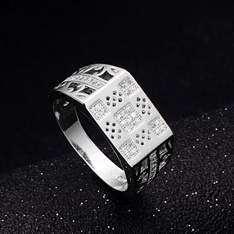 

SHUANGR Men's Wedding Ring Anillos Cubic Zircon Rings for Men Silver Color Jewelry White Anel Masculine Bague Bijoux 2017