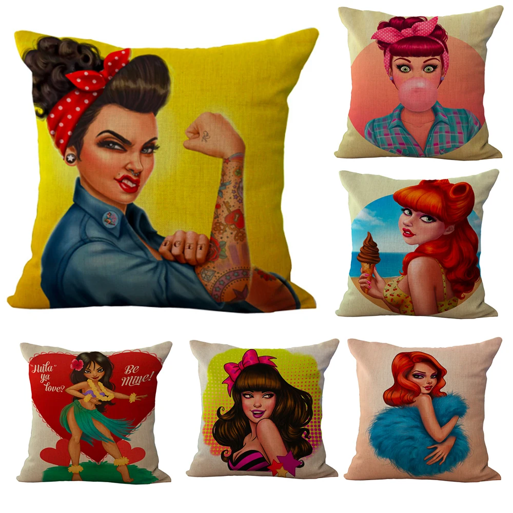 

Classic Beauty Girl Neck Body Pillowcase Linen Bed Pillows Cover Couch Seat Cushion Throw Pillow Home Decoration Gift