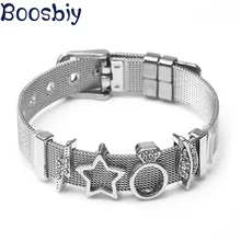 Boosbiy посеребренный сетчатый Браслет из нержавеющей стали кристаллическая Звезда Корона Шарм бренд браслет для женщин модные ювелирные изделия подарок