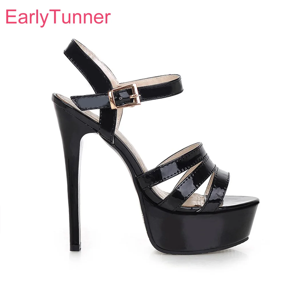 

Brand New Hot Sexy Glossy White Red Women Platform Wedding Sandals Lady Party Shoes Stiletto High Heels EH85 Plus Big Size 10 43