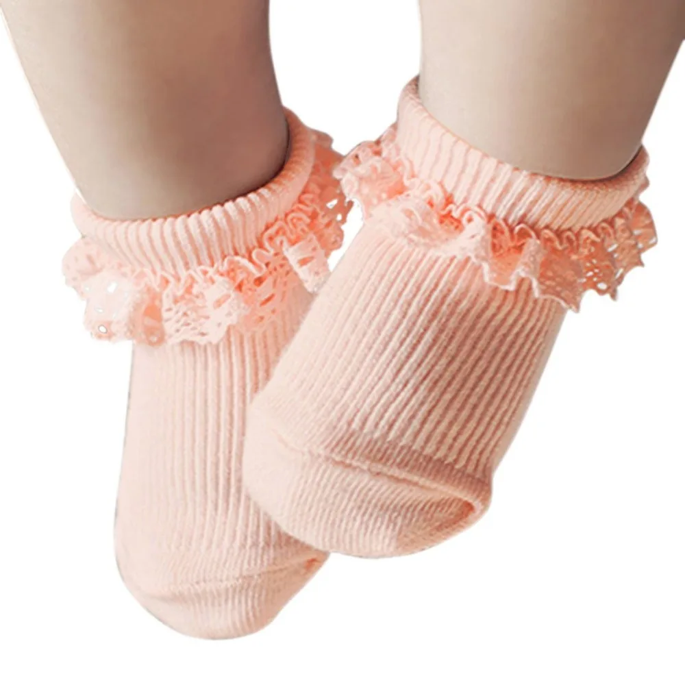 

Newborn Girls Socks Toddler Girl Socks Kid White Pink Dressy Lace Ruffle Trim Antiskid Socks Solid Baby Meias M2