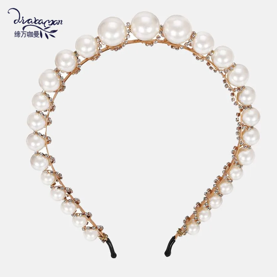 

Dvacaman Korean Jewelry INS Trendy Simulated Pearl Headband Luxury Crystal Hairband Wedding Jewelry Indian Accessories Wholesale