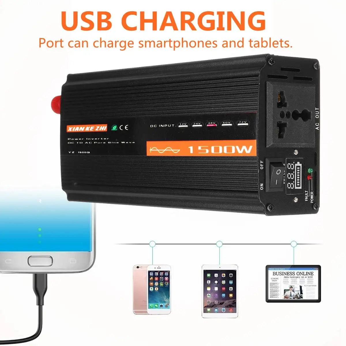 US $46.18 Inverter 12v 220v 1500w Solar Pure Sine Wave Dc12v24v48v To Ac220v 50hz Power Converter Booster For Car Inverter Household Diy