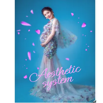 

Maternity Photo Shoot Gown Long Lace Transparant Flower Dress Maternity Photography Props Dresses Pregnancy Clothes For Pregnant
