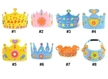 

100pcs EVA Foam Birthday Crown for Children Birthday Party Caps Self-adhesive DIY Handmade 3D Eva Crown Hat Craft Kits
