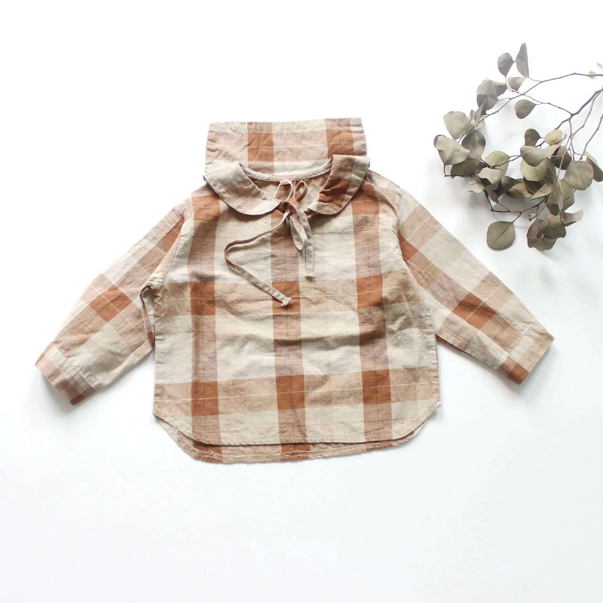 Girl Blouse Toddler Kids Casual Plaid Autumn Clothings Linen T-shirts