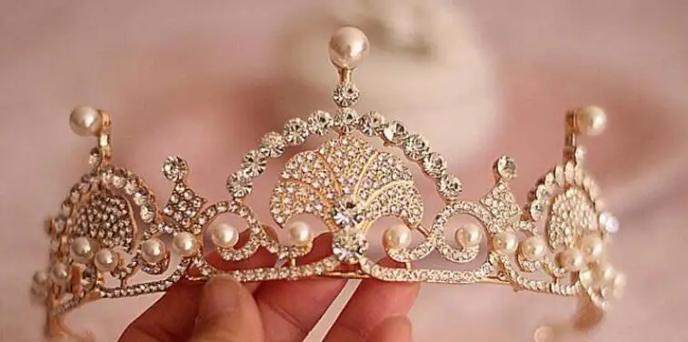 Golden Кейт и Вильям Королевский горный хрусталь кристалл свадебная корона для волос, диадема украшения для волос Корона свадебные жемчужные аксессуары для волос повязка на голову для невесты - Окраска металла: Golden