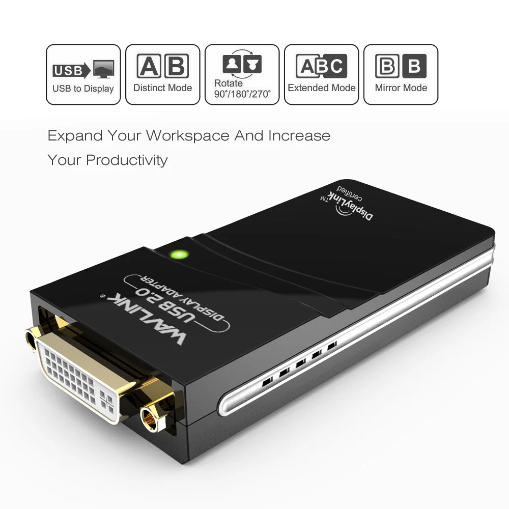 Wavlink USB 2.0 to VGA/DVI/HDMI-Compatible Video Graphic Adapter Multiple Monitors Display Extend/Mirror Mode Supports Windows
