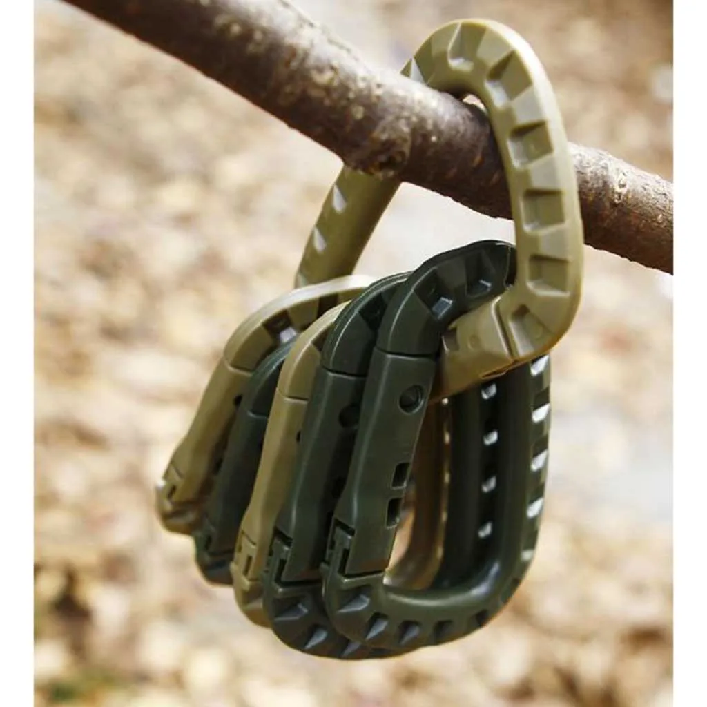 

D Shape Mountaineering Buckle Snap Clip Plastic Steel Climbing Carabiner Hanging Keychain Hook Fit Outdoor Army Alloy W30526