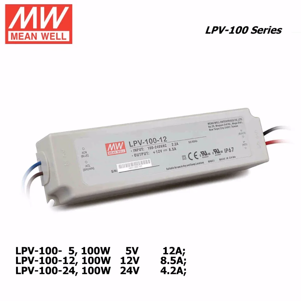 

Mean Well LPV-100-5V/12V/24V 100W LED Waterproof Driver, Single Output Switching Power Supply