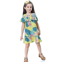 Детская одежда летние платья для девочек с открытыми плечами и принтом вечерние платья принцессы для девочек 3, 4, 5, 6, 7, 8 лет