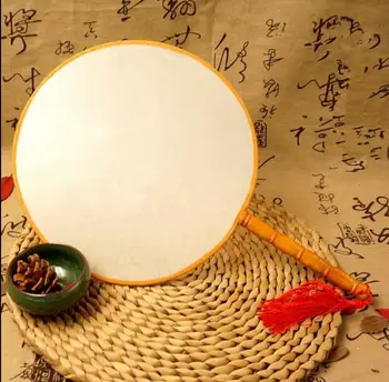 

DIY Blank White Silk Hand Fans with Handle Student Children Hand Painting Fine Art Programs Chinese Palace Round Fan gifts
