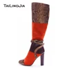 Women Sexy Snake Print High Heel Boots Crocodile Pattern Chunky Heel Round Toe Knee High Boots Ladies Winter Shoes Big Size 2022 ► Photo 1/6