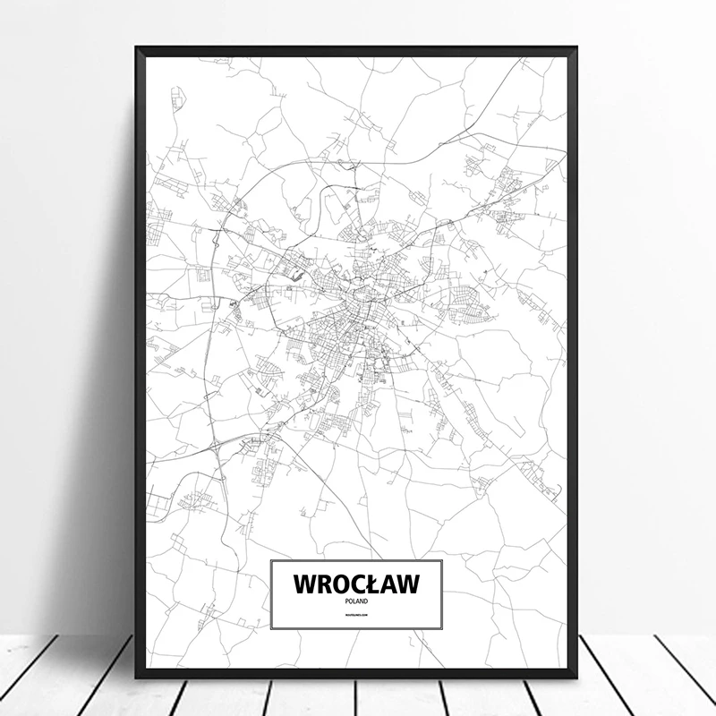 

Wroclaw Poland Black White Custom World City Map Poster Canvas Print Nordic Style Wall Art Home Decor