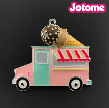 

10pcs / lot Green pink Enameled Ice Cream Truck Pendant for chunky beads necklace