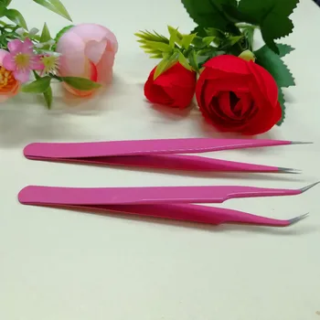 

Cute Pink 1set(2pcs) Stright and curved Eyelash Vetus Tweezers Stainless Steel for Eyelash Extension Tools Free Shipping